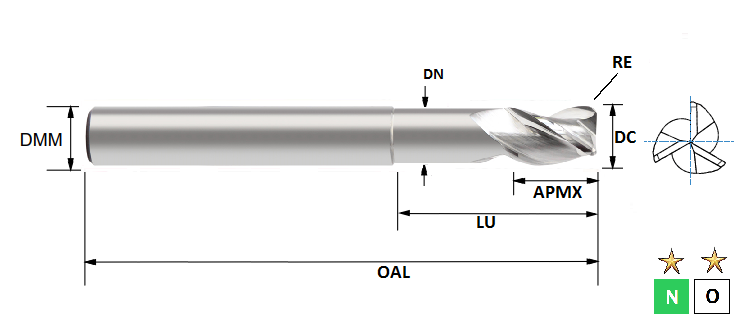 20.0mm 3 Flute (1.2mm Radius) Long Length Necked Mastermill AL-HPC Carbide Slot Drill